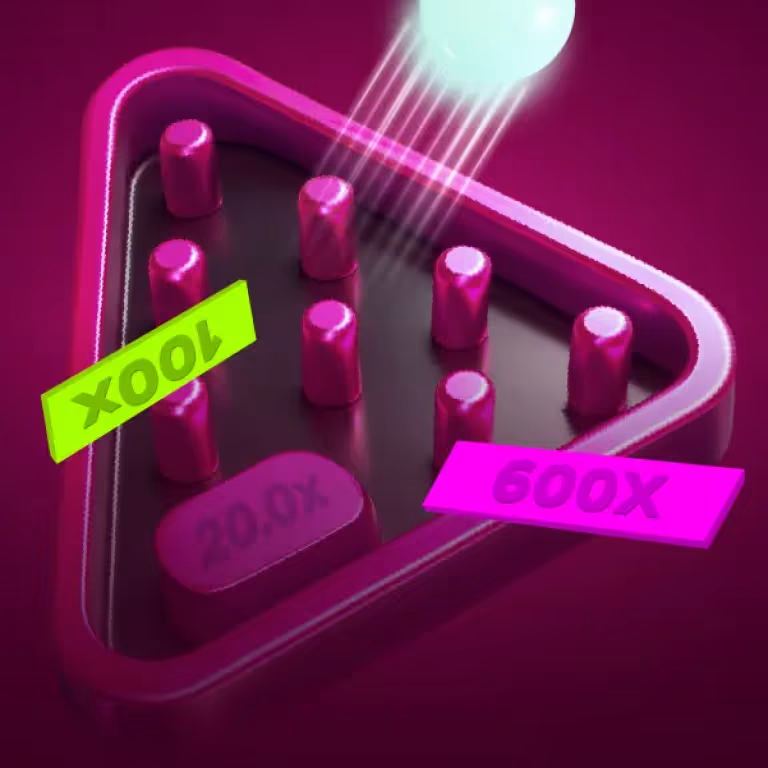 3D plinko arcade board with neon multiplier tags for instant win games at EvolveBets